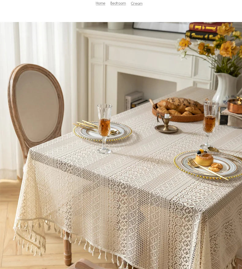Toalha de mesa retangular de renda branca, toalha de mesa vintage com sobreposição de renda para mesa de jantar, decoração de festa de chá e casamento
