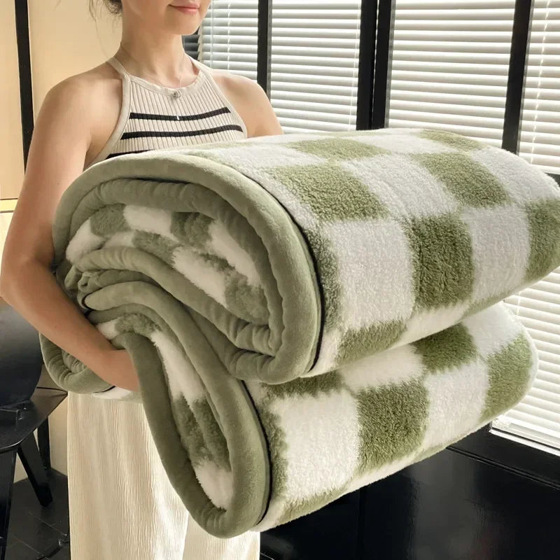 Inverno grosso um grau xadrez coral velo macio quente grosso cobertores de cama de pelúcia sofá cobertor folha de cama material de escritório em casa