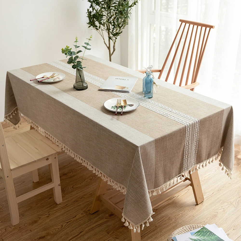 Toalha de mesa retangular redonda de linho batilo, toalha de mesa à prova d'água para jantar, mesa de café, cozinha, decoração de sala