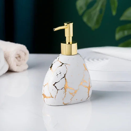 Acessórios do banheiro conjunto mármore ouro padrão cerâmica creme dental dispensador sabão caixa toothbrush titular banheiro copo loção garrafa
