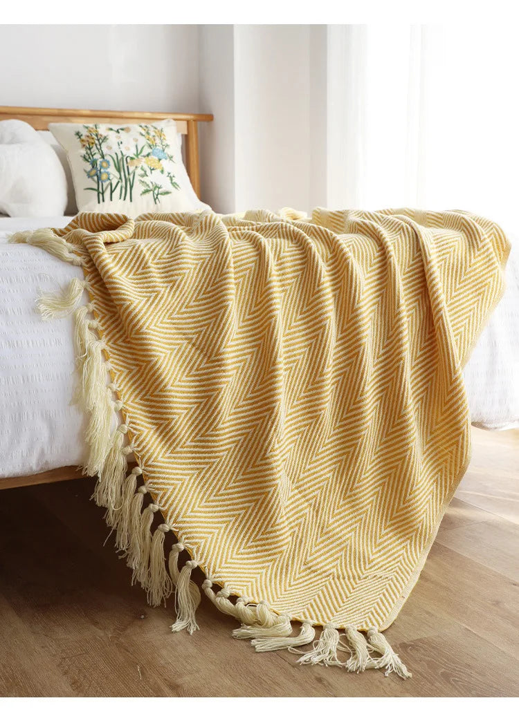 Cobertor Listrado Nórdico, Jacquard Geométrico, Cobertor De Malha, Colcha, Tapeçaria Xadrez, Decoração De Sofá, Drop Shipping