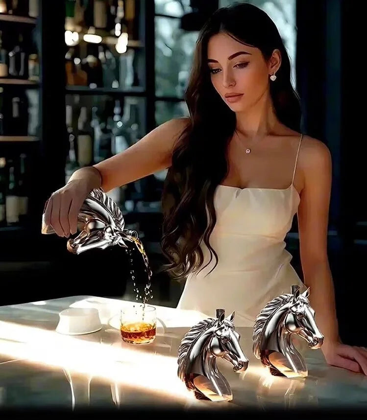 Garrafa de vinho da estátua da cabeça de cavalo, decoração do decantador para a barra casa garrafa de uísque 3d gravado copos de uísque tema estátua 350ml