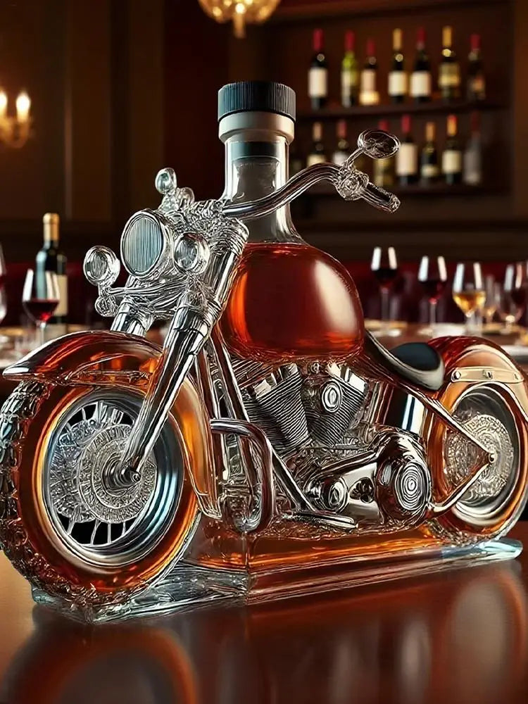 Decantador de vinho tinto em forma de motocicleta, aerador de vinho de vidro, garrafa de bebida engraçada, dispensador de licor para homens, pai, amantes de motocicletas