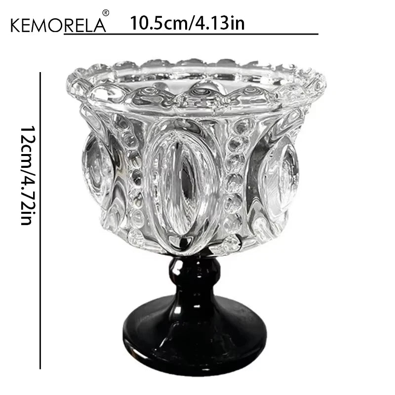Kemorela 1/2 pçs retro em relevo copo de vidro alto canecas de uísque cristal preto casa criativa café sorvete iogurte sobremesa cálice