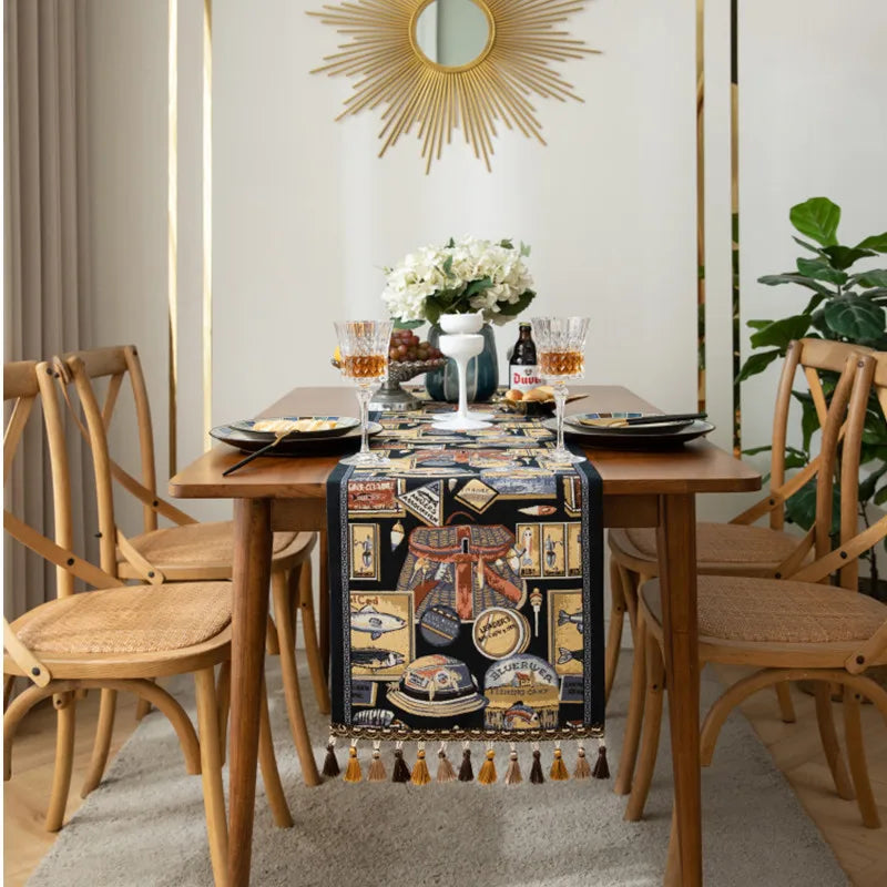 Nordic luxo jacquard corredor de mesa com borla poliéster capa de mesa corredor decoração para festival evento decoração para casa