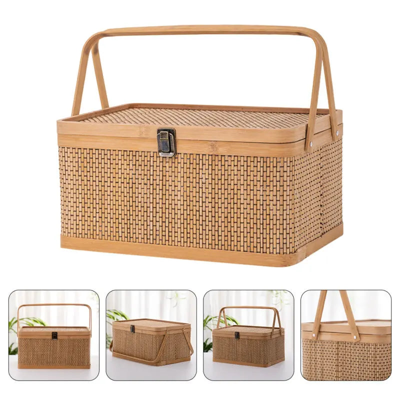 1pc cesta de bambu tecido recipiente de armazenamento durável cozinha jardim colheita piquenique frutas vegetais ovo titular saco de compras com