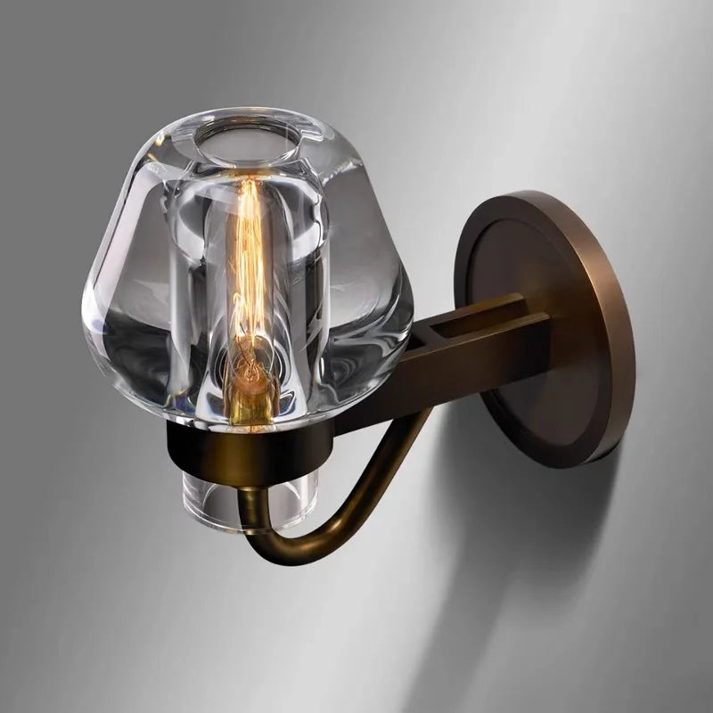 Americano retro todo o cobre lâmpada de parede sala estar quarto cabeceira fundo decoração luz luxo k9 cristal lâmpada parede