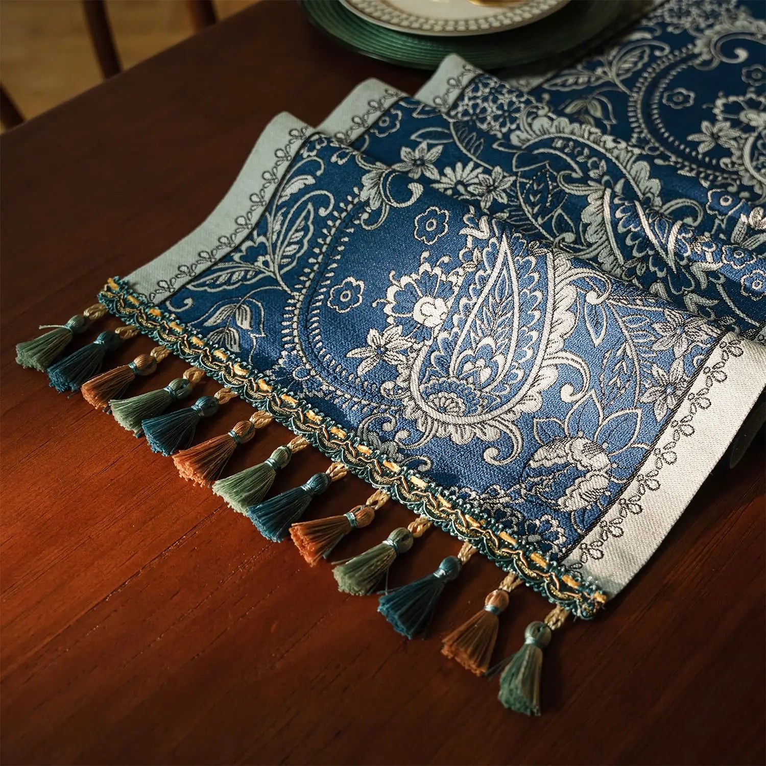 Corredor de mesa de linho elegante de designer, corredores de mesa coloridos com padrão de flores silvestres para mesas de jantar, decoração