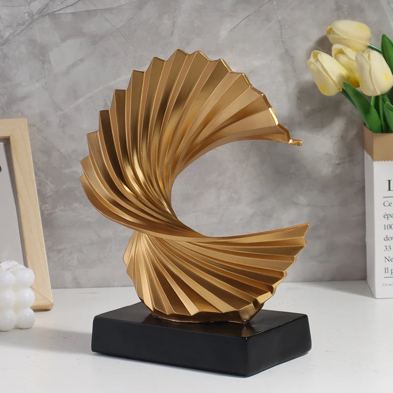 Escultura artesanal de resina onda dourada-estatueta de arte abstrata para decoração de casa, quarto, sala de estar e decorações de mesa de estudo