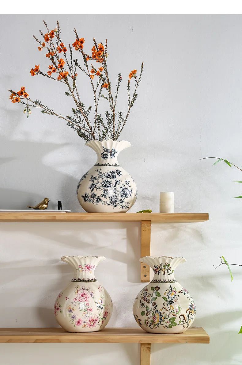 Vaso de Cerâmica Decorativo com Estampa Floral - Casa Ornato