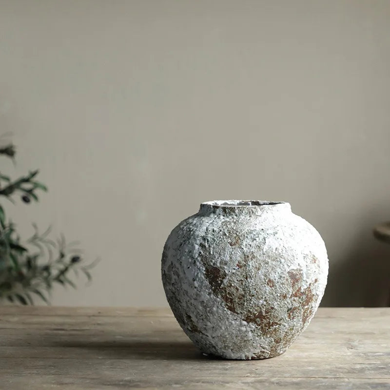 Denique vaso de flores de cerâmica rústica, vaso de chão vintage, decoração de fazenda, vasos grandes, sala de estar, entrada, mesa central (A)