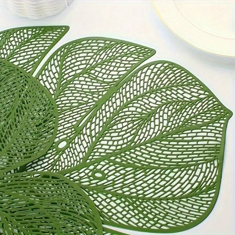 Placemats vinil com Forma Folha Verde, Mesa De Jantar, Casamento, Aniversário, Decoração Mesa De Jantar, 4PCs
