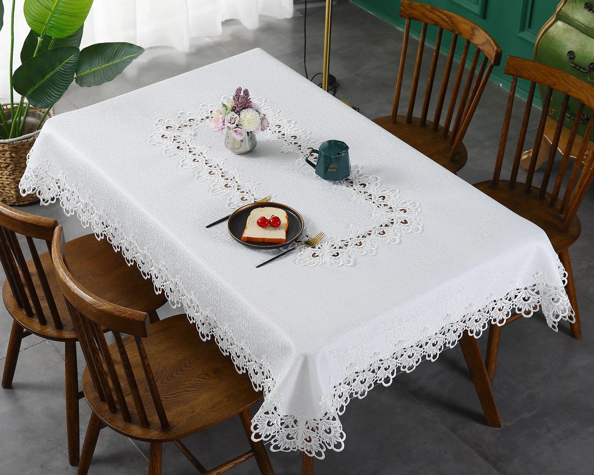 Toalha de mesa bordada de renda batilo, branca, floral, retangular, à prova d'água, para mesa de jantar, festa de casamento, casa