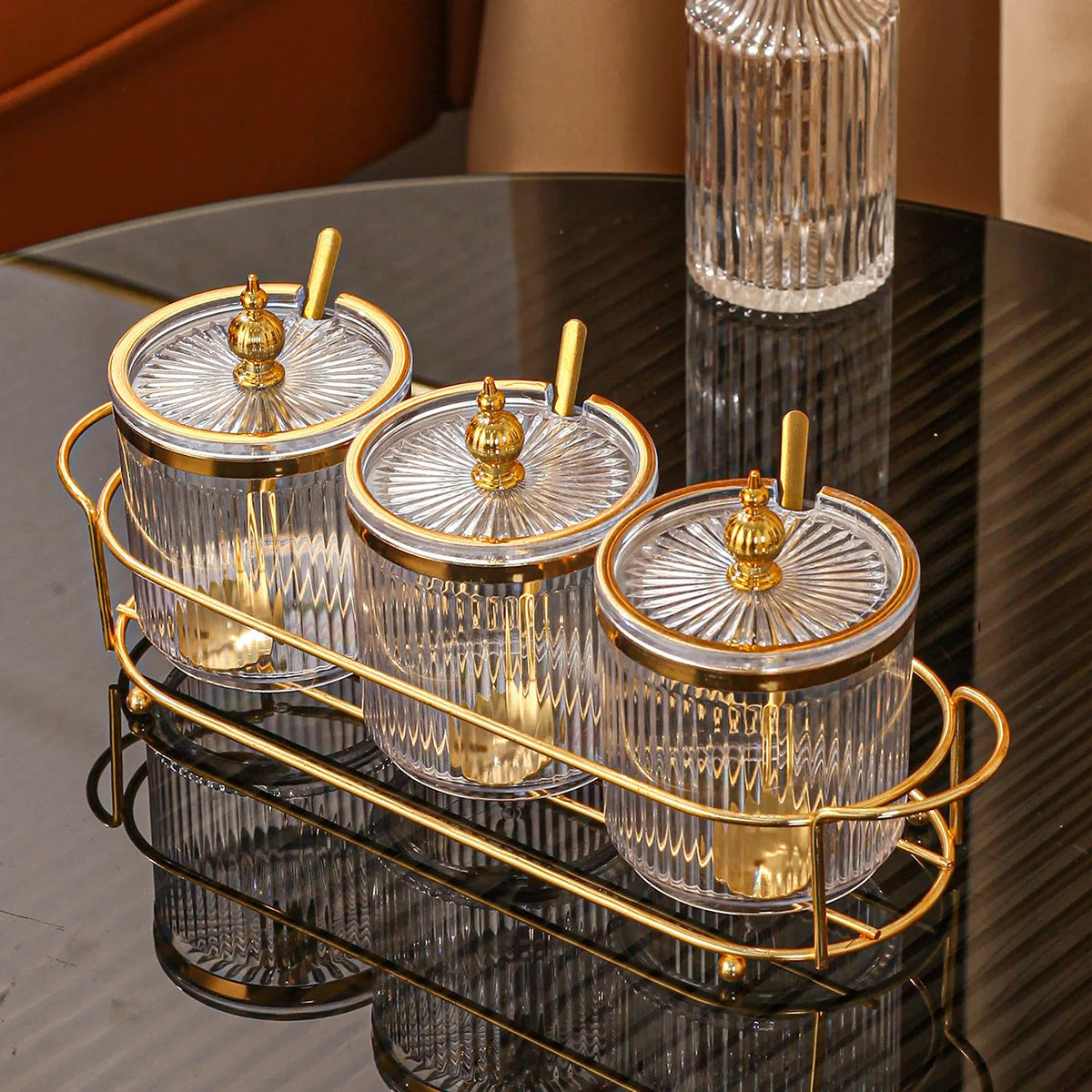 Conjunto Luxo 3 Potes de Temperos com Colher e Rack - Casa Ornato
