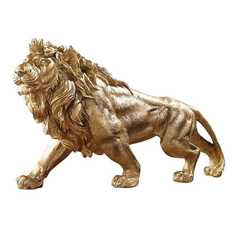Ornamento de resina do rei leão dourado, casa, escritório, estátua de animal, acessórios de decoração, sala de estar, decoração de casa
