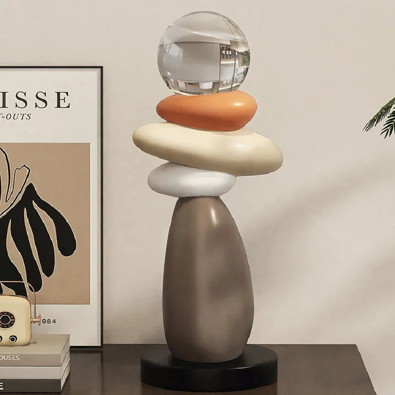 Escultura Moderna de Pedras com Esfera de Cristal - Casa Ornato