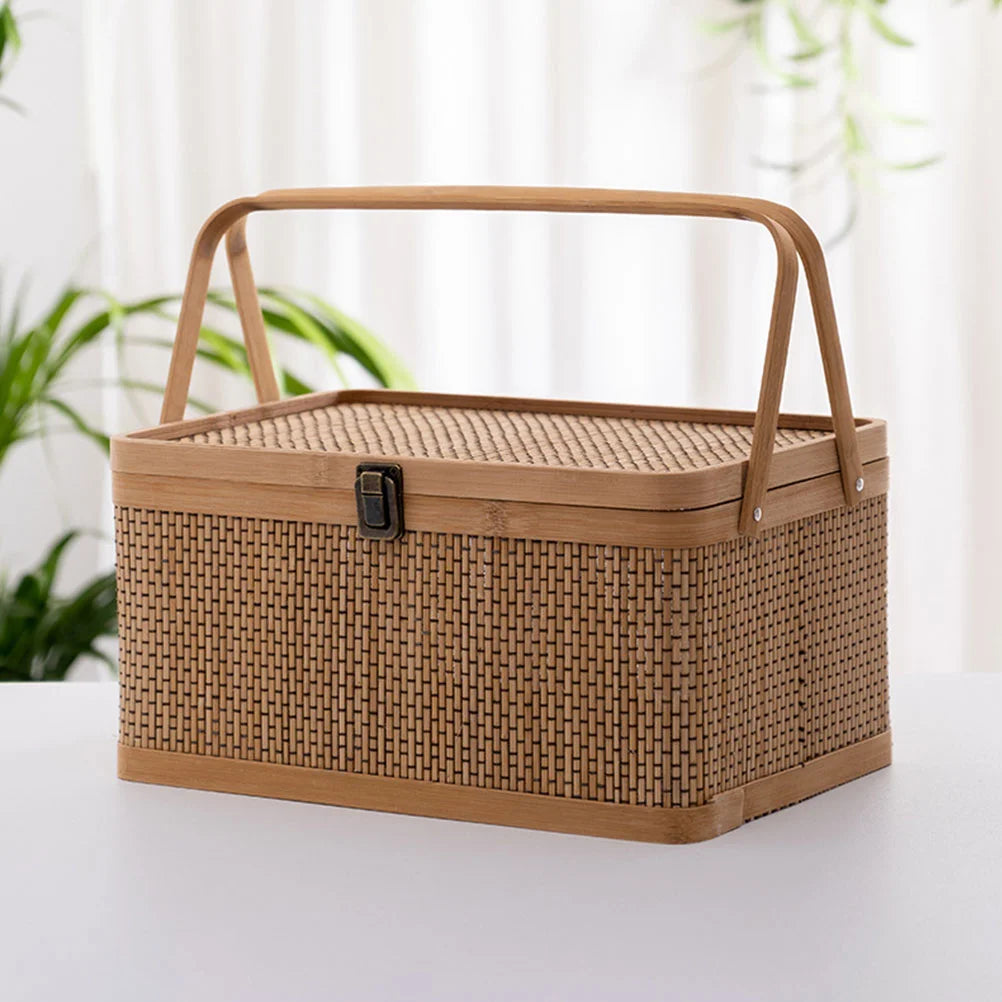1pc cesta de bambu tecido recipiente de armazenamento durável cozinha jardim colheita piquenique frutas vegetais ovo titular saco de compras com