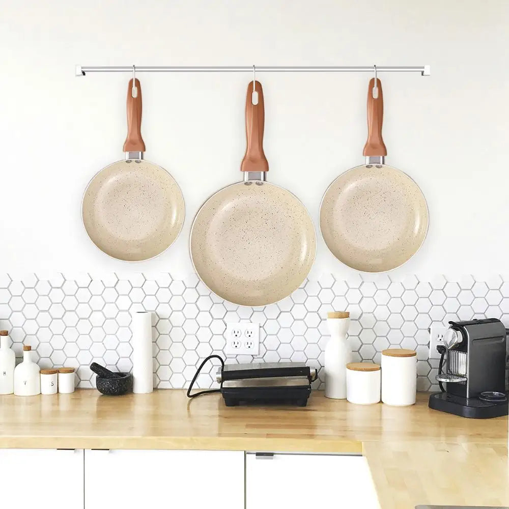 jogo de 3 frigideiras antiaderentes ceramica com aluminio bege terrara - Oikos