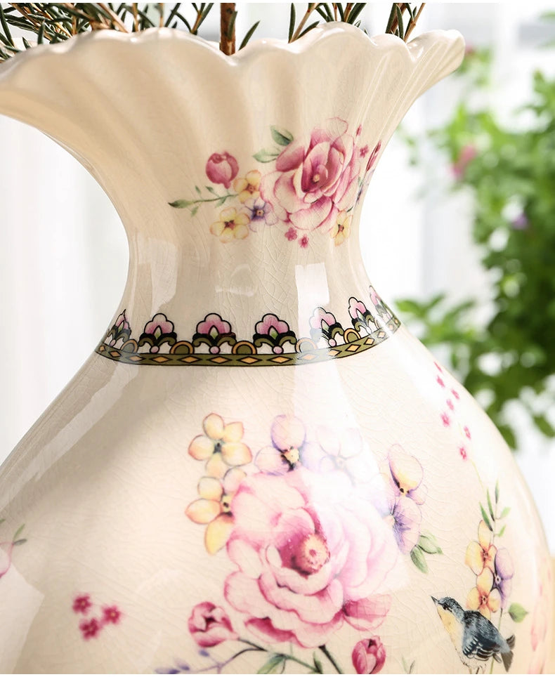 Vaso de Cerâmica Decorativo com Estampa Floral - Casa Ornato