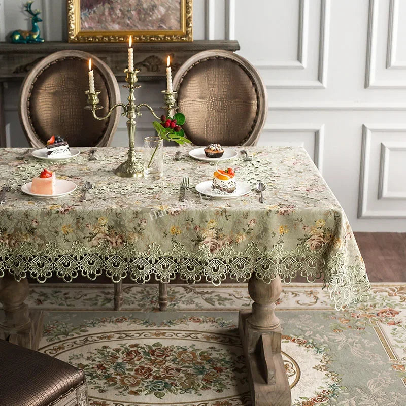 Toalha de mesa renda verde europa luxo bordado toalha de mesa de jantar capa retro pastoral tecido renda oco tapete para casa