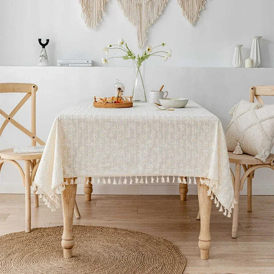 Novo estilo coreano pequena margarida algodão floral toalha de mesa, decoração de mesa de chá, capa de mesa retangular para cozinha casamento sala de jantar