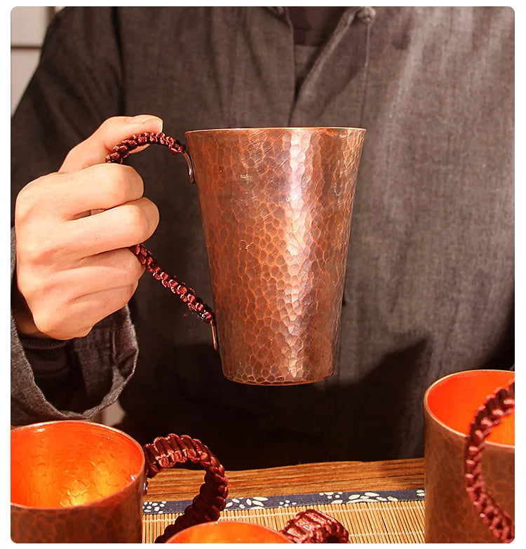 Canecas de café/copos de água de cobre puro 100/300/400/550ml, estilo retrô chinês, camada única, à prova de choque, canecas de cerveja externas portáteis
