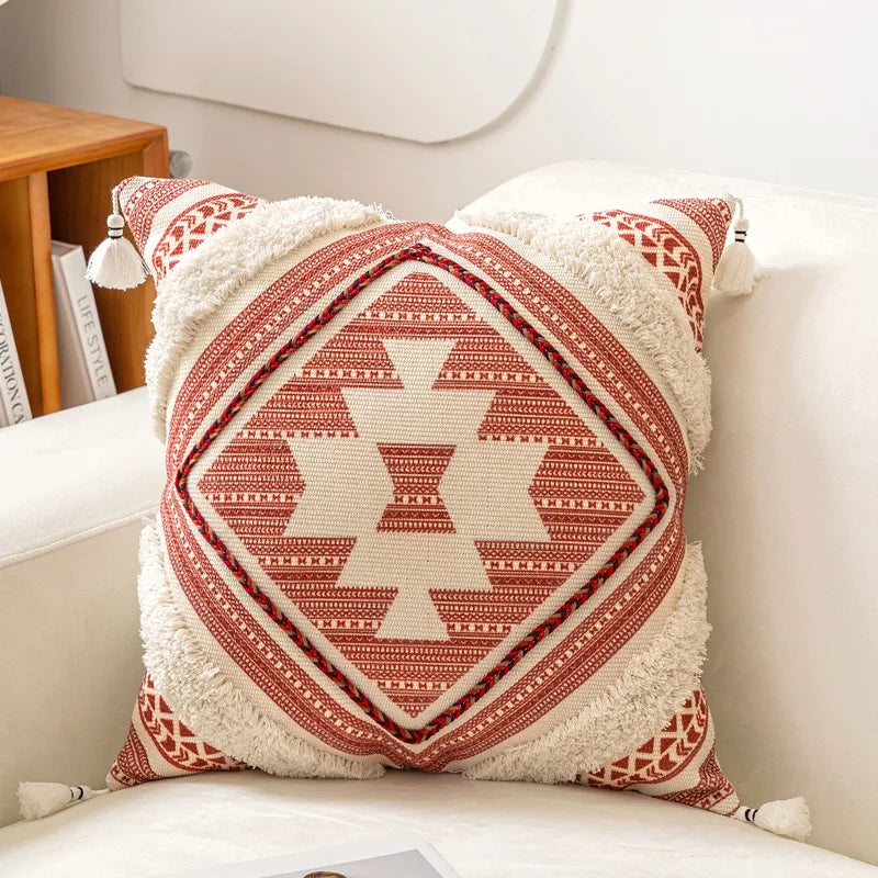 Algodão de estilo nórdico e linho capa de almofada com borla, para sala de estar, sofá, hotel, decoração, 1pc