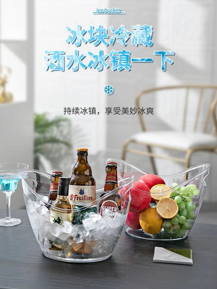 Balde de gelo doméstico de 4l, cerveja, champanhe, vinho tinto, recipiente de resfriamento, balde de gelo frio de plástico para coquetel, cesta de armazenamento de frutas