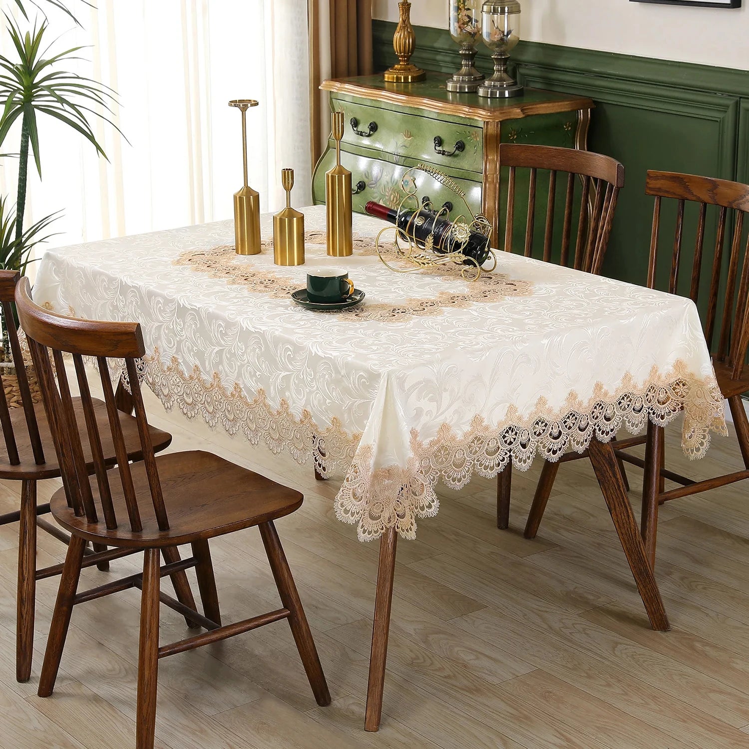 Toalha de mesa bordada de renda batilo, branca, floral, retangular, à prova d'água, para mesa de jantar, festa de casamento, casa