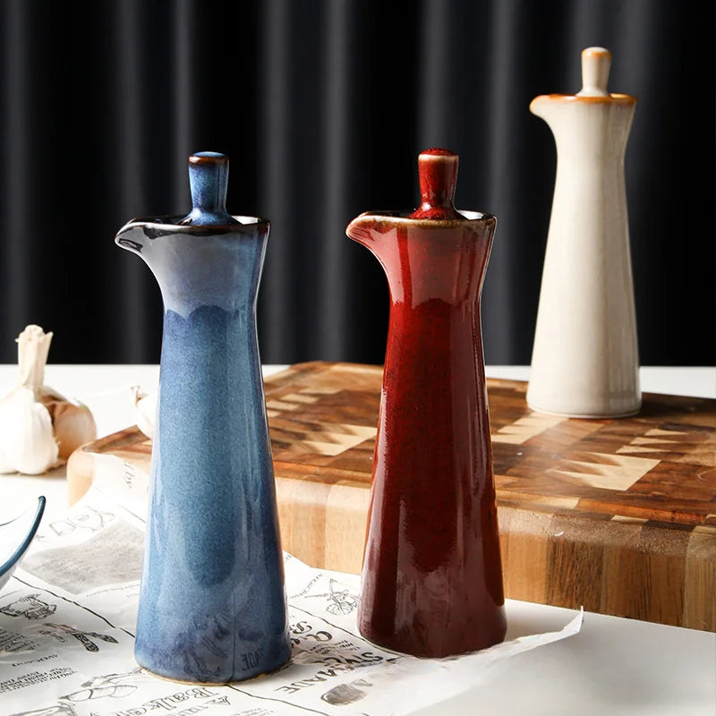 Garrafa de tempero de cerâmica pote de óleo garrafa de molho de soja pote de especiarias pote de vinagre caixa de tempero suprimentos de cozinha ferramentas de especiarias