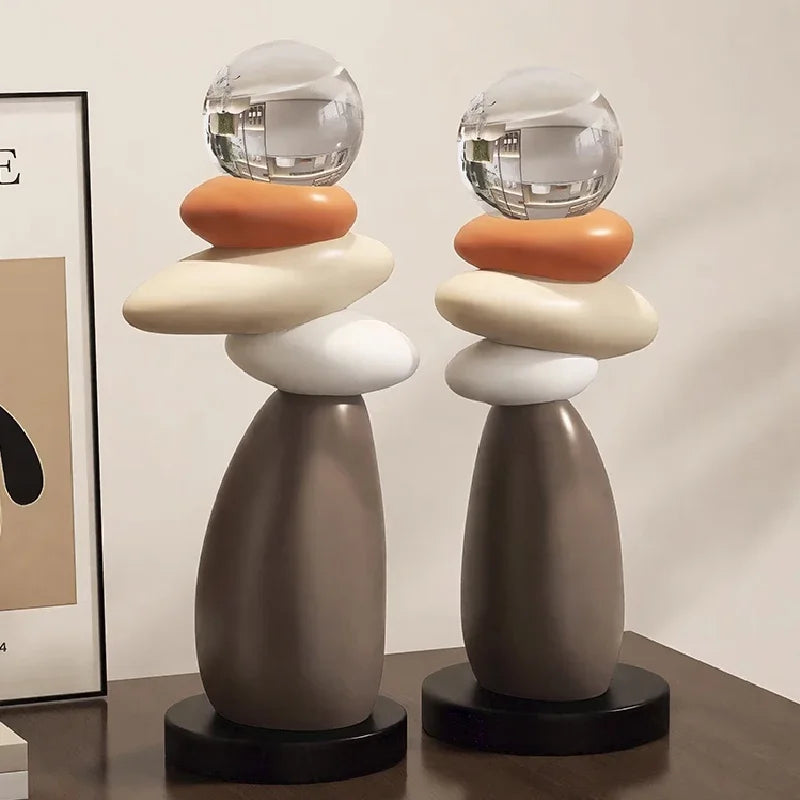 Escultura Moderna de Pedras com Esfera de Cristal - Casa Ornato