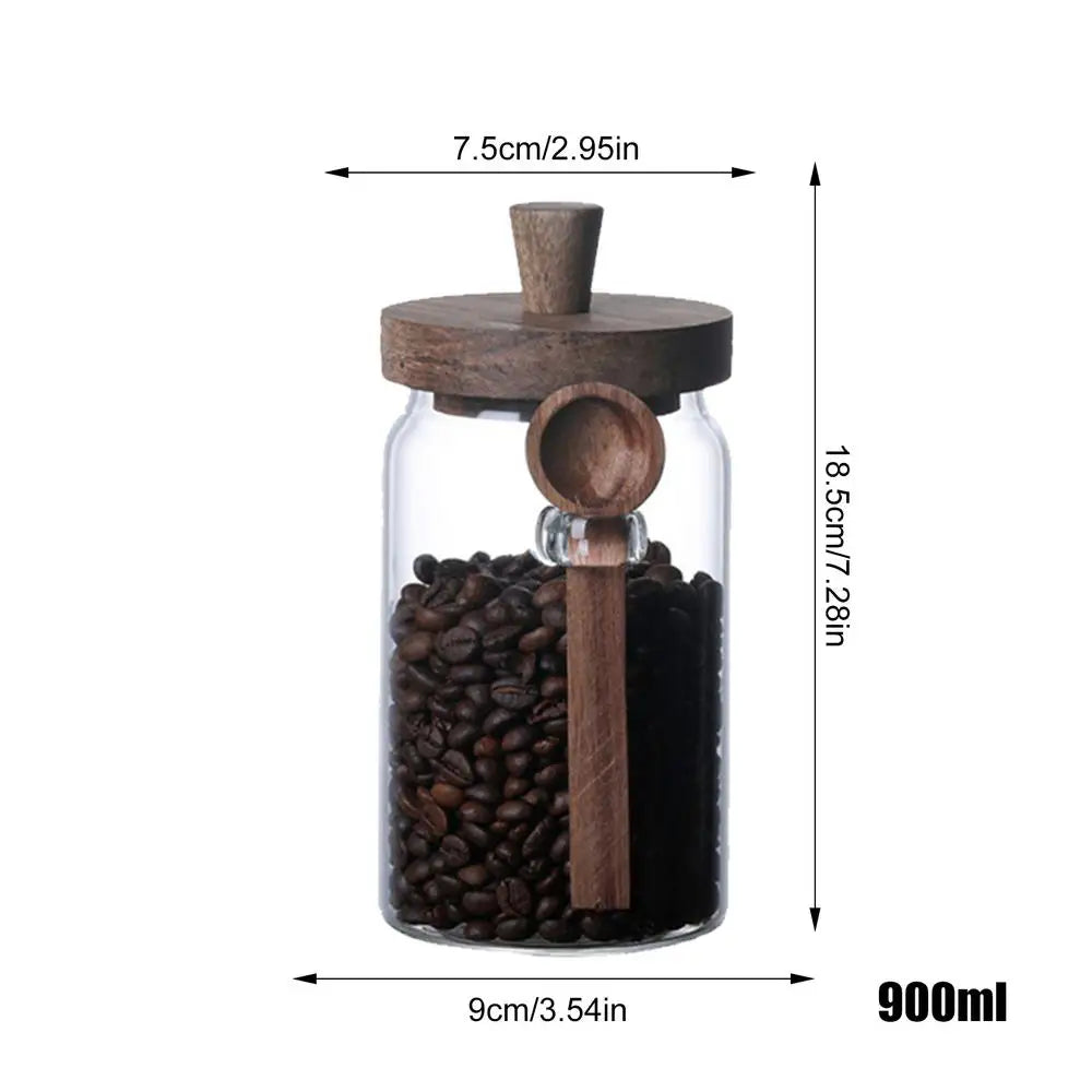 Vasos de armazenamento de alimentos de vidro com tampas de madeira colheres recipiente de alimentos grãos chá café grãos doces cozinha garrafas de armazenamento frascos