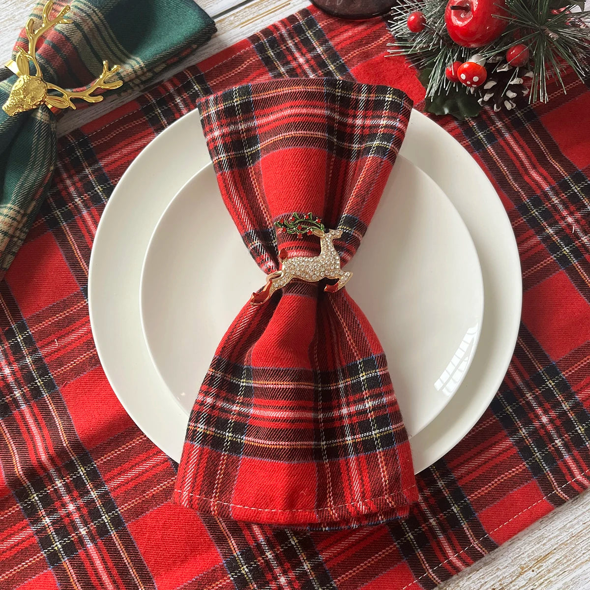 12 pçs natal vermelho verde pano guardanapos escocês tartan xadrez placemats ano novo natal decorativo festivo festa em casa decoração de mesa