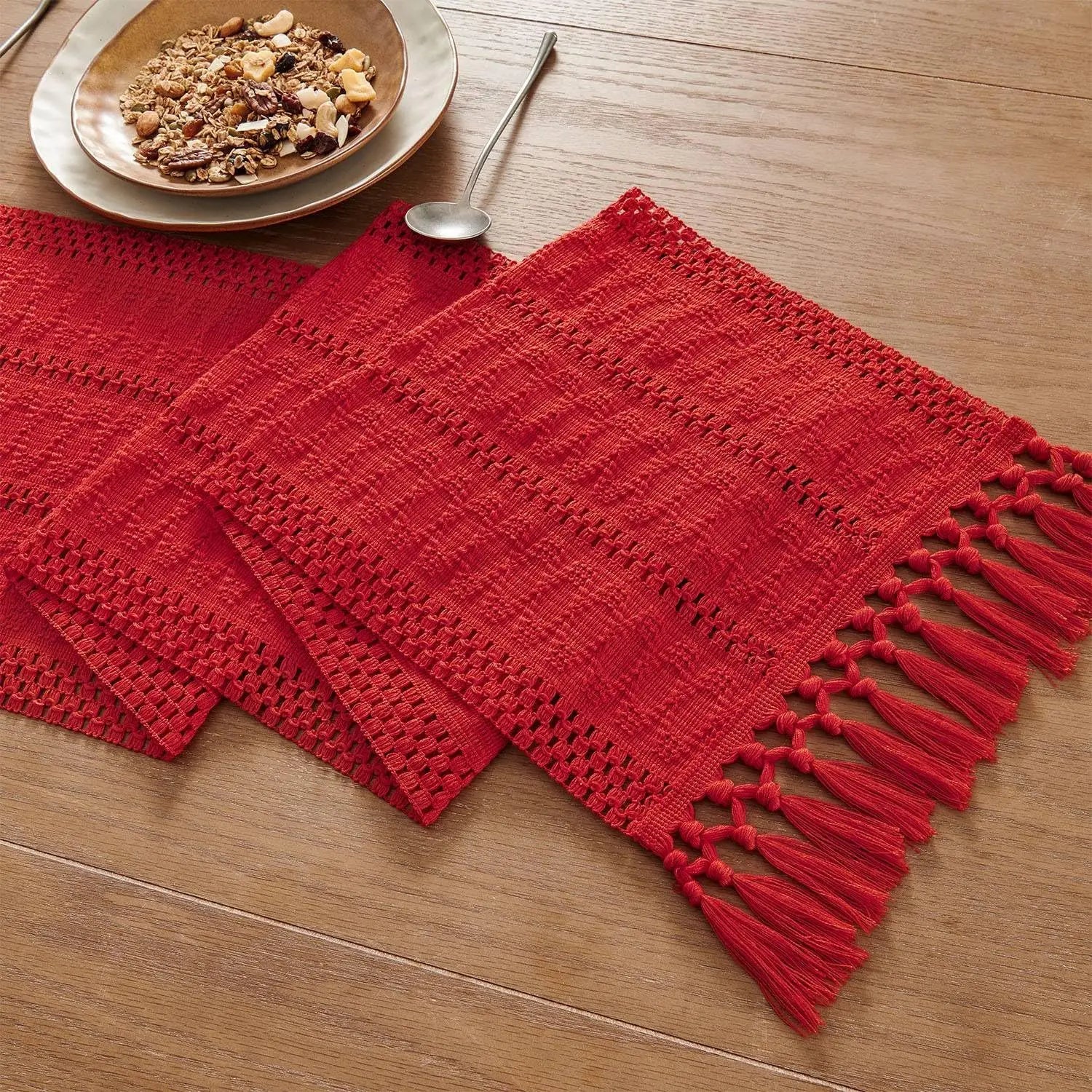 Corredor de mesa boho, corredor de mesa rústico macrame com borlas para casamento, hotel, fazenda, banquete, evento, decoração de jantar