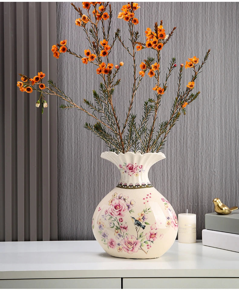 Vaso de Cerâmica Decorativo com Estampa Floral - Casa Ornato