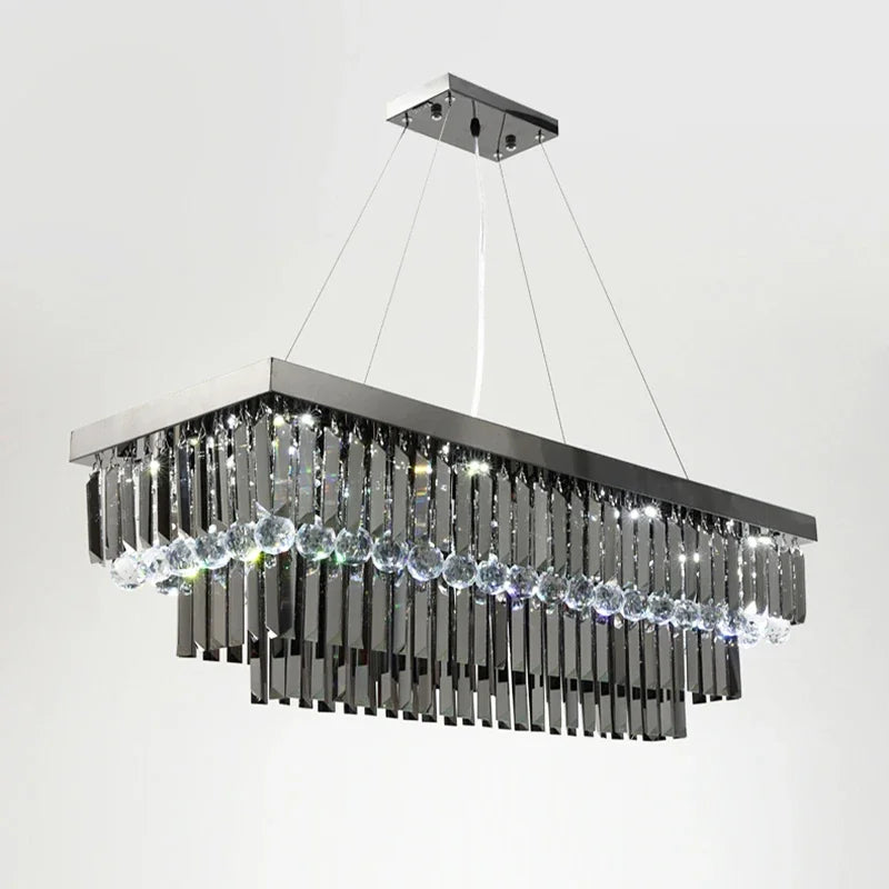 Lustre de cristal moderno preto brilhante para sala de jantar luxo retângulo ilha pendurado luminária decoração para casa lâmpada de cristal