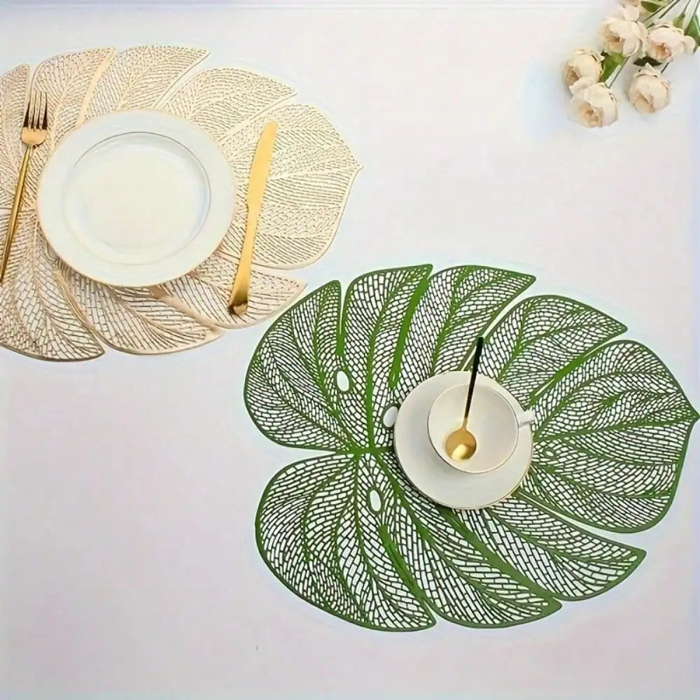 Placemats vinil com Forma Folha Verde, Mesa De Jantar, Casamento, Aniversário, Decoração Mesa De Jantar, 4PCs