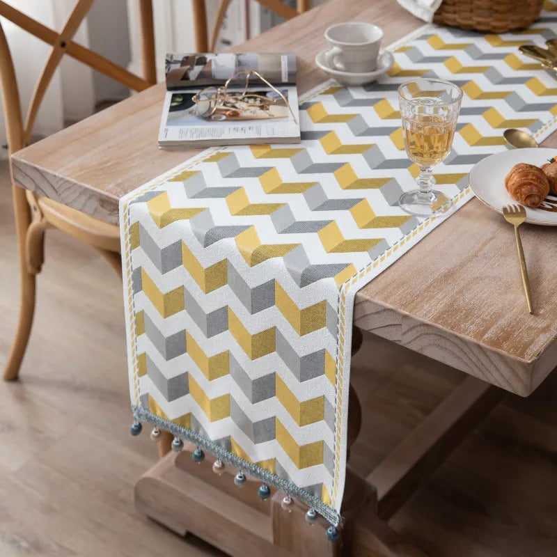 Nordic luxo jacquard corredor de mesa com borla poliéster capa de mesa corredor decoração para festival evento decoração para casa