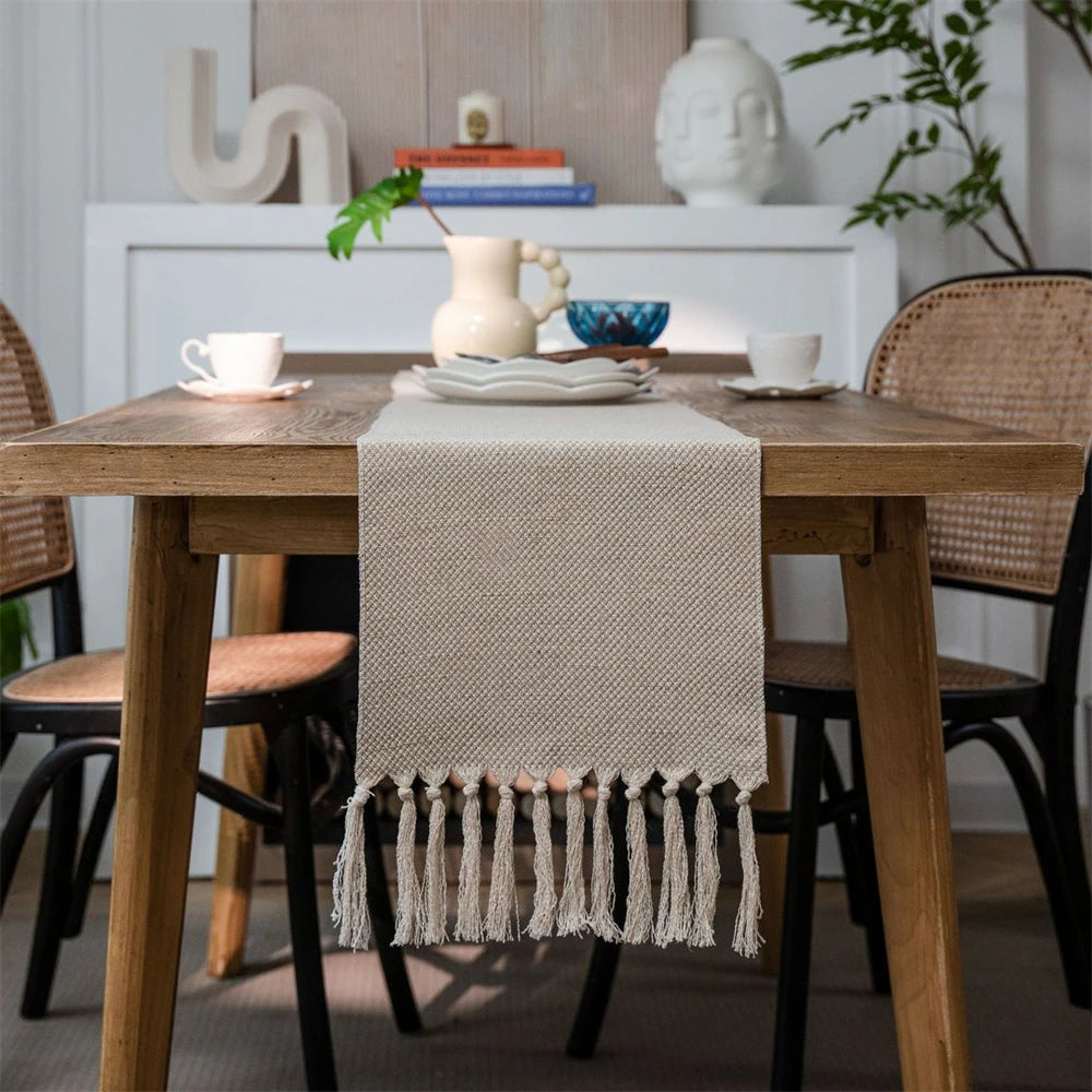 Corredor de mesa verde nórdico jacquard geométrico bandeira de mesa franja chá país toalha de mesa corredores para mesa de jantar capa decoração