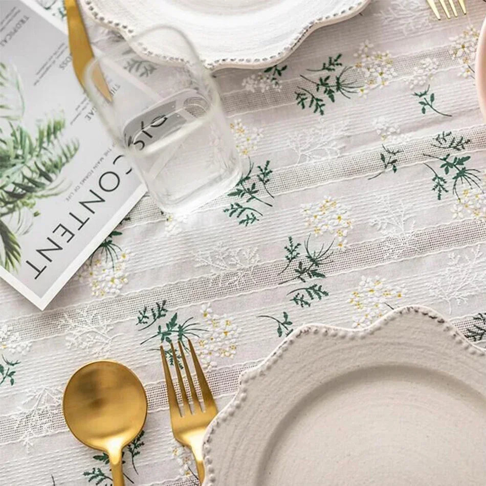 Novo estilo coreano pequena margarida algodão floral toalha de mesa, decoração de mesa de chá, capa de mesa retangular para cozinha casamento sala de jantar