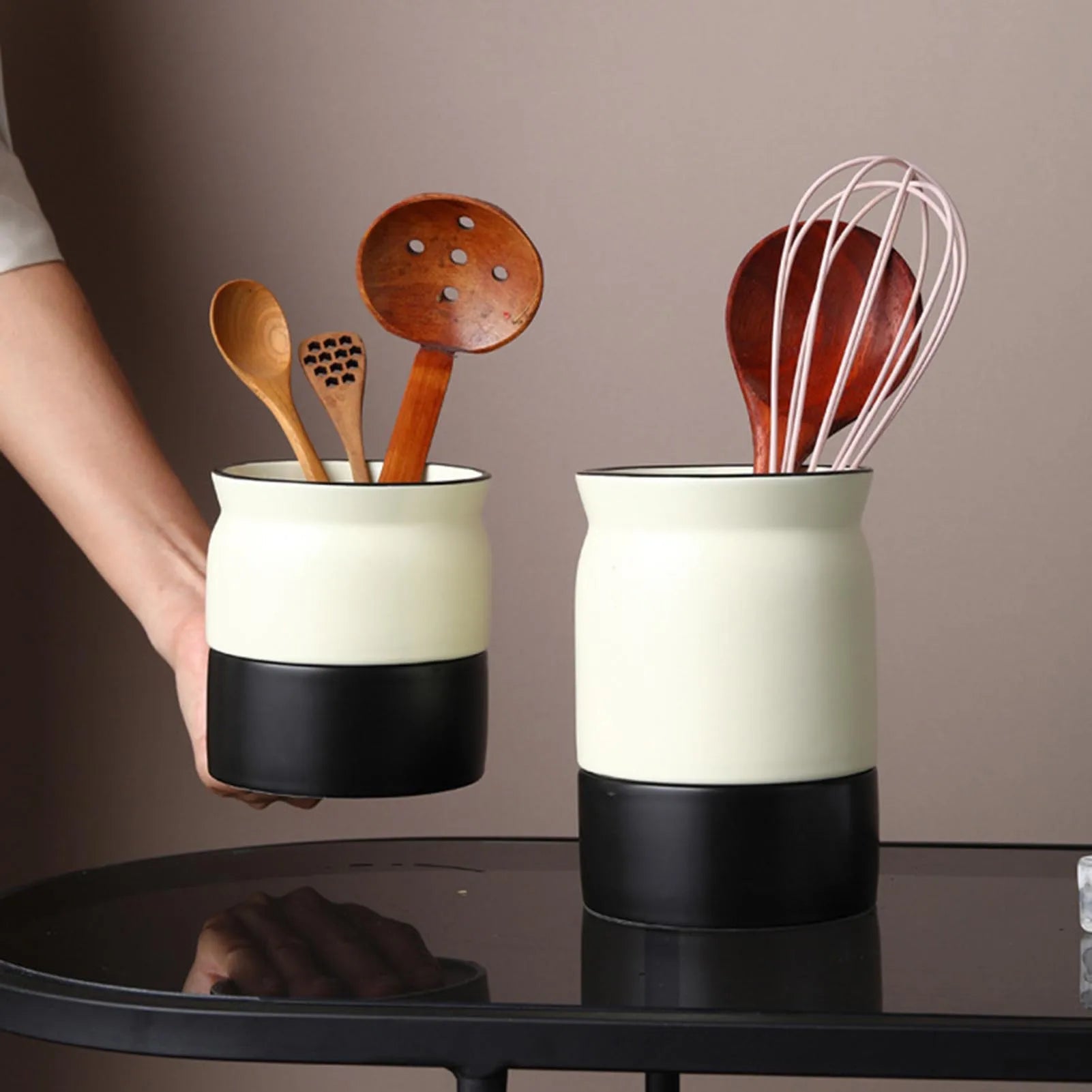 Suporte De Talheres De Cerâmica Com Dreno Hole Design, Talheres Organizador, Adequado Para Piqueniques Ao Ar Livre