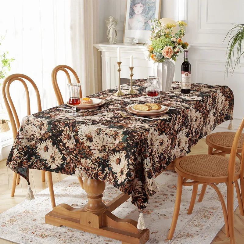 Jacquard pintura a óleo borlas toalha de mesa, retangular dustproof flor capa de mesa, para cozinha jantar mesa de café decoração