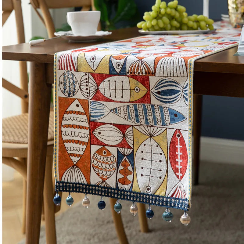 Nordic luxo jacquard corredor de mesa com borla poliéster capa de mesa corredor decoração para festival evento decoração para casa