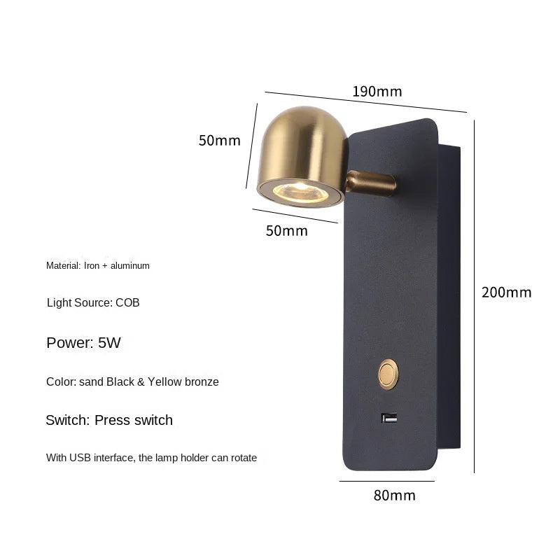 Nordic interior simples decorativo lâmpadas de parede do hotel quarto cabeceira lâmpada leitura interruptor chave usb recarregável luzes parede cabeceira