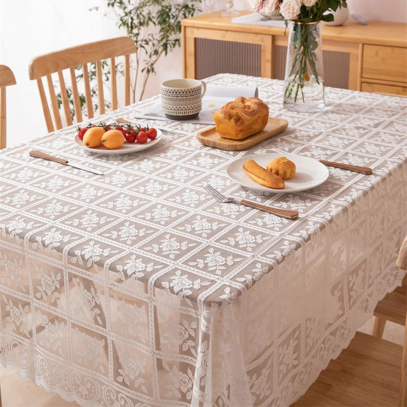 Toalha de mesa de renda bordada antiga - Toalha de mesa quadrada de poliéster com processo de corte de flor elegante de cor sólida para festa de casamento, ação de graças e decoração de casa - Tecelagem à máquina, tecelagem durável, 100% poliéster