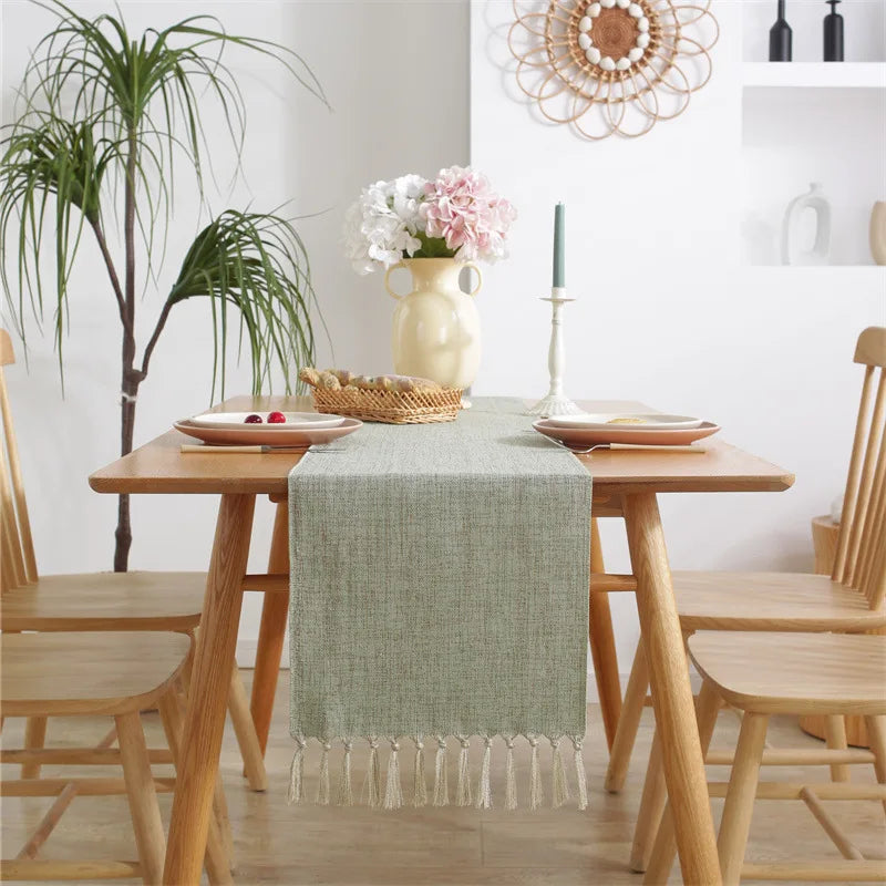 Corredor De Mesa Rústica Com Borlas, Corredor De Mesa Cáqui, Estilo Boho, Feito À Mão, Jantar Em Casa, Mesa De Café, Cozinha