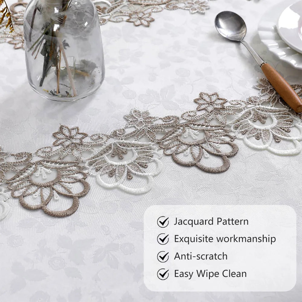 Toalha de mesa bordada de renda batilo, branca, floral, retangular, à prova d'água, para mesa de jantar, festa de casamento, casa