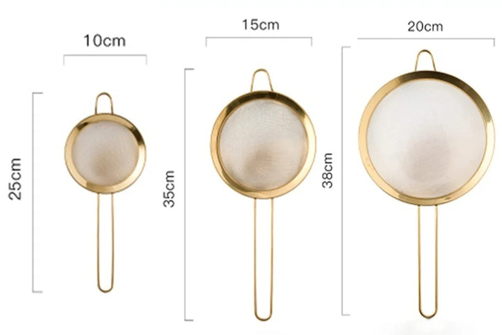 Golden Sift Peneira de Aço Inoxidável Dourada para Cozinha - Casa Ornato