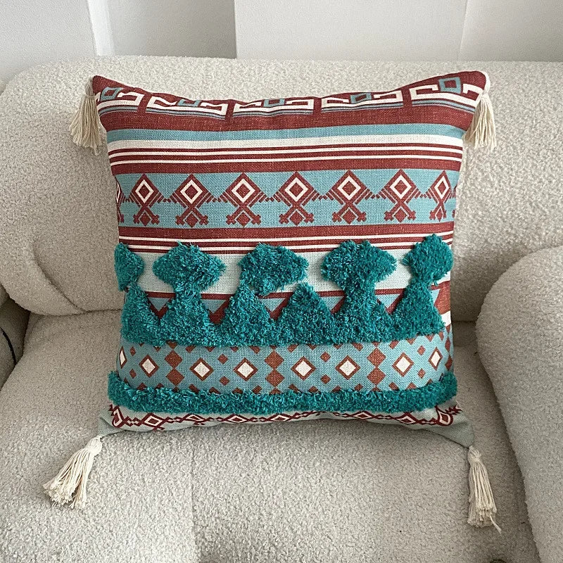 Boho adornado Lance Travesseiro Capa, Handwoven Stripes, Algodão Quadrado Almofada Cobre, Tribal Bohemian