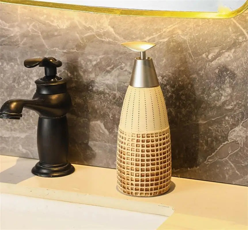 Garrafa cerâmica do distribuidor do sabão do banheiro do vintage, tipo da imprensa, recarregável, vazio, loção, champô, gel do chuveiro, 400ml